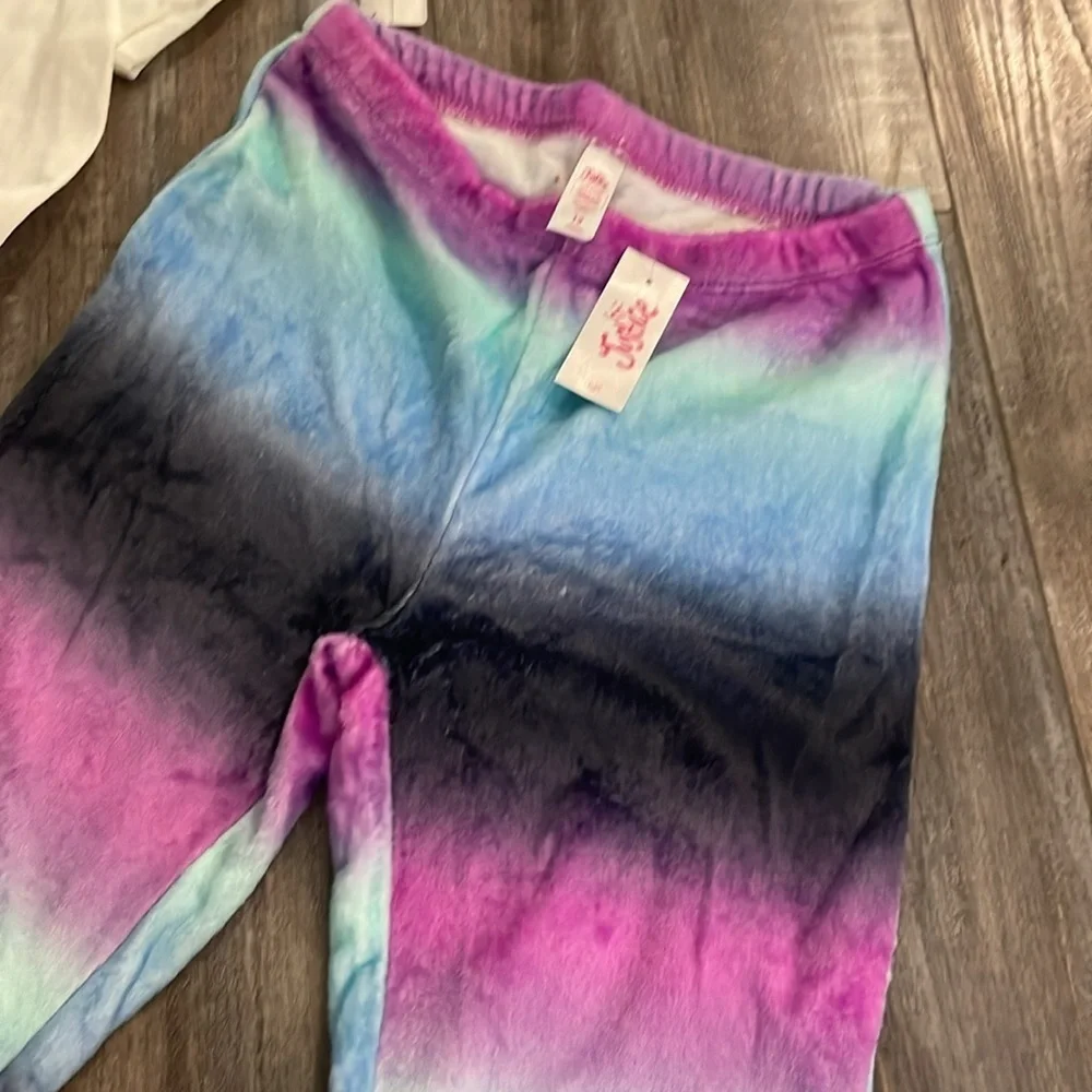 justice tie dye ombré plush pajama pants and short sleeve tween tee size 12 NEW